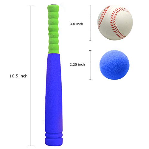 CeleMoon [Mini Size] Super Safe Kids Foam 16.5 inch Baseball Bat Toys with 2 Balls for Children Age 3 yrs Old, Portable Carrying Bag Included, Blue - Thumbnail 2