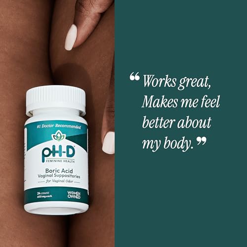 ph-d feminine health support - 600 mg boric acid suppositories - woman owned - for vaginal odor use - 12 count