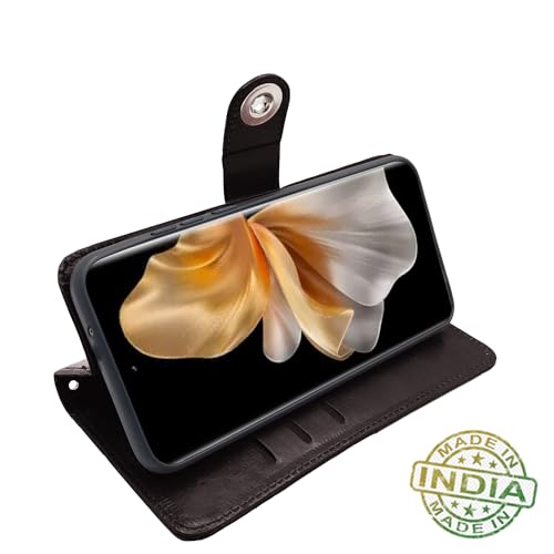 Image of Pikkme Vivo V30 Pro 5G Flip Cover Leather Finish | Inside TPU with Card Pockets | Wallet Stand and Shock Proof | Complete Protection Button Flip Case (Coffee)