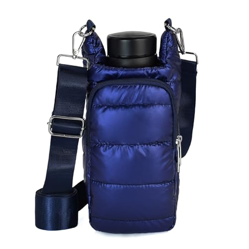 Image of KAMEILONG Puffer Water Bottle Holder Quilted Sports Pouch Bag with Adjustable Shoulder Strap Flask Sling Bag