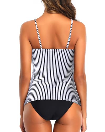 Image of Tempt Me Two Piece Tankini Swimsuit for Women High Neck Ruched Tummy Control Top with Bottom Bathing Suits