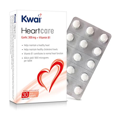 Kwai Heartcare 300mg Tablets - 30 Tablets (Pack of 1) - with Vitamin B1 and Standardised Garlic Extract - Odourless Vegan Tablets to Support Normal Heart Function and Healthy Cholesterol Levels