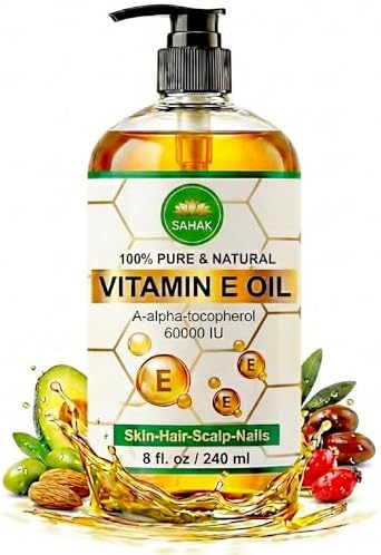 Sahak Vitamin E Oil – 100% Pure, Cold-Pressed, Hexane-Free 60,000 IU Blend with Argan, Jojoba, Almond & Avocado Oils – Hydrating, Nourishing Multi-Use Oil for Skin, Hair, Scalp & Nails