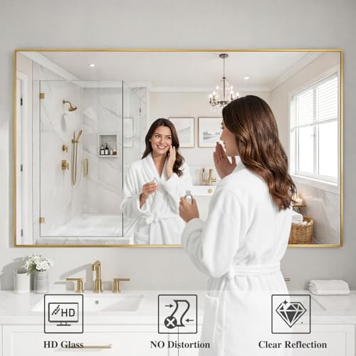 Image of Koonmi Gold Mirrors for Wall, 36x60 Inch Bathroom Mirror, Rectangular Wall Mirror for Living Room Bedroom Bathroom, Hangs Horizontally or Vertically