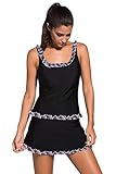Womens Swimsuit Halter Tankini Top and Skort Bottom Set bathing suits,XX-Large,Black#