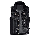 Mens Denim Vest Sleeveless Vintage Fashion Punk Rock Jean Jackets Lapel Casual Outerwear Vests with Rivets