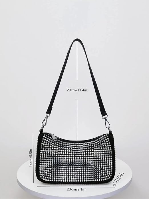 Image of Mini Allover Rhinestone Exotic Decor Bag with Detacheable Shoulder Strap Crossbody Broad Sling Belt with Coin Purse for Girls & Women