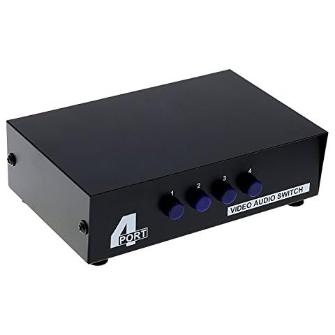 4-Way AV Switch RCA Switcher 4 in 1 Out Composite Video L/R Stereo Audio Selector Box for DVD STB Game Consoles, Standard RCA Connectors,4 Input 1 Output,4 DVD to 1 TV,4 Port Video Audio Av Switch Cover