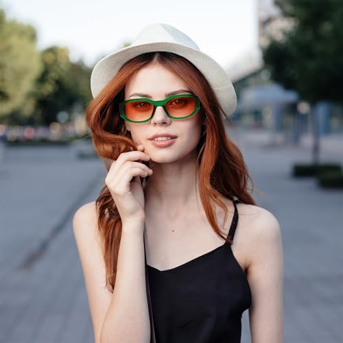 Image of FEISEDY Retro Trendy Rectangle Sunglasses Women Men Narrow Shades B2322 | |Vintage Shades |UV400 Protection |Blocks Glare |Women & Men |Comes With A Storage Case