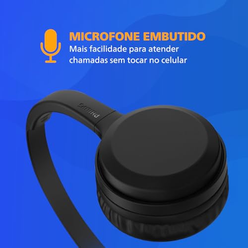 Headphone Philips bluetooth on-ear com microfone e energia para 15 horas na cor preto TAH1108BK/55 glide