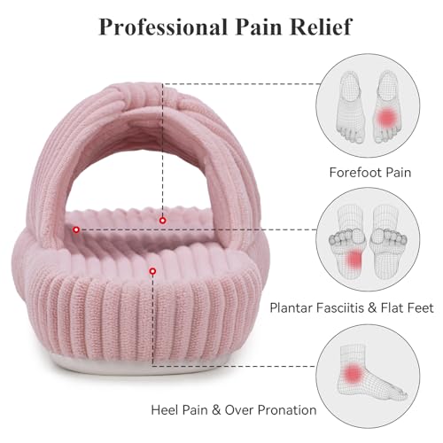 Image of BUNYISCN Slippers for Women Memory Foam Women's Orthopedic Arch Support Open Toe House Bedroom Corduroy Bow Crossbands Slide House Slippers
