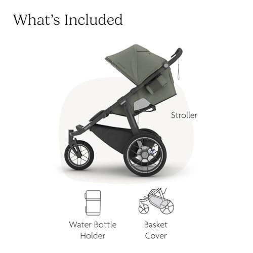 Image of UPPAbaby Ridge V2 Jogging Stroller | All-Terrain Performance Suspension + Never-Flat Tires Built for Walking, Running + Trails | Water Bottle Holder Included | Evelyn (Meadow Green | Carbon Frame)