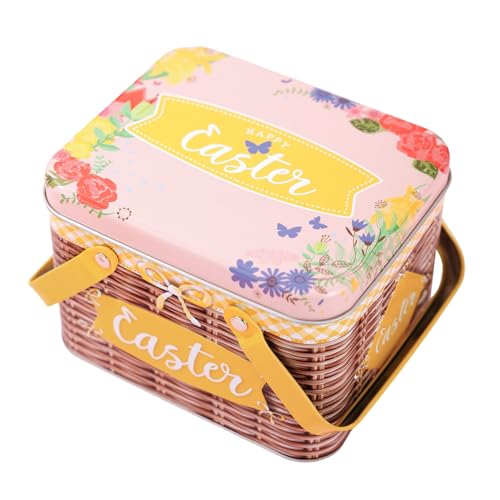 Cesta De Celebración De Pascua - De Dulces Metálica Con Tapa Y Mango, Portabones De Pascua - Para, Chocolates, Regalos De Vacaciones, Dulces Y