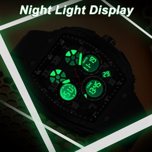 Men's Watch Fashion Digital Analog Watches Waterproof Sport Wristwatch Military Tactical Watches Causal Quartz Dress Wrist Watch with LED Stopwatch Countdown Alarm Curved Screen Relojes para Hombres — view 5