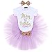 FYMNSI Disfraz de fiesta de cumpleaños para bebé, de algodón, con falda de tutú y cinta para la cabeza, 3 piezas, para sesiones fotográficas Morado 1º cumpleaños 1 Año