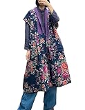 NFYM Chalecos largos de algodón con estampado floral para mujer, para otoño, estilo chino, vintage, retazos, Azul, Talla única