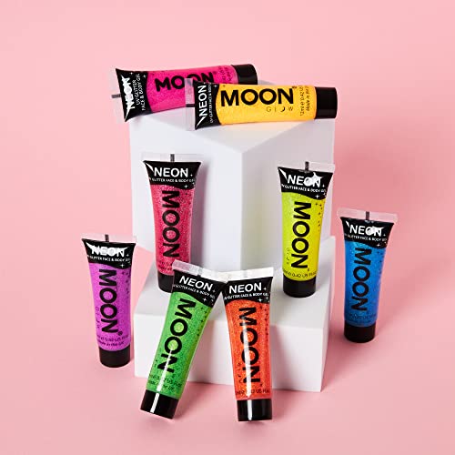 Moon Glow - Blacklight Uv Glitter Face & Body Gel - 12Ml Set Of 8 - Blacklight Face Paint - Glows Brightly Under Blacklight #TOP3