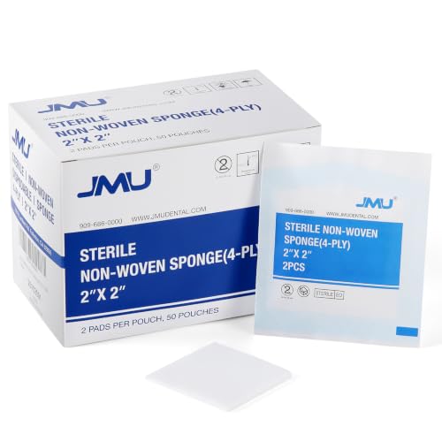 JMU Sterile Gauze Pads 2x2 Non-Woven Highly Absorbent Sterile Gauze Sponges 50 Packs 100 Pcs Total