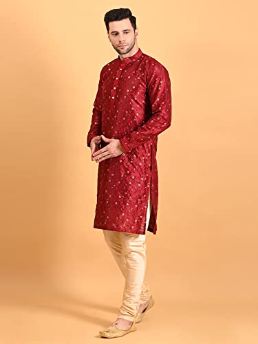 Image of Uri and MacKenzie Embroidery Silk Men's Kurta Pyjama Set