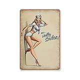 Allijune Metal Tin Sign Well Hello Sailor Pinup Girl Metal Poster Sign, Home Bar Decor, Man Cave Home Gate Garden Bars Cafes, Metal Sign Tin,Wall Art, Metal Tin Sign 12 X 16 Inch