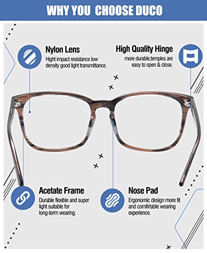 Image of DUCO Retro Square Blue Light Glasses For Men Blue Ray Blocking Glasses Computer Gaming Glasses Nylon Lens Acetate Frame Brown 8302