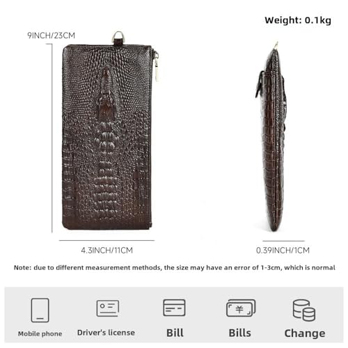 Genuine Leather Men's Crocodile Pattern Wallet Id Holder Cell Phone Man Purse Long Cowhide Wallet Business Multi Slot Cluth Bag,Black3
