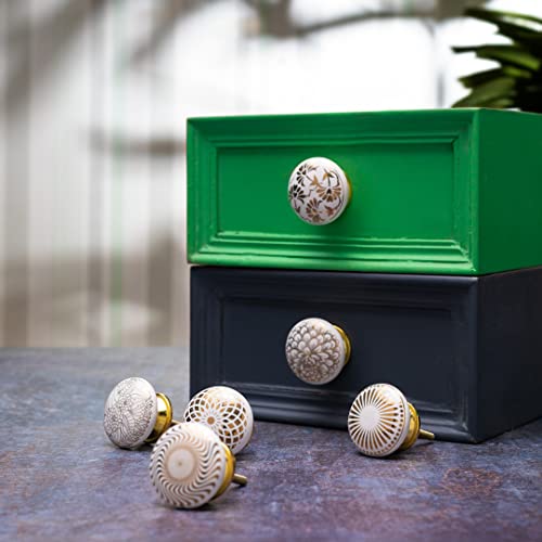 Indian Shelf Gold Knobs - Floral Knobs - Boho Knobs - Decorative Pulls - Drawer Knob - Vintage Knobs -Dresser Knobs - Wardrobe Knobs - Kids Cabinet Knobs -Decorative Gold Knobs - 6 Pieces #TOP7
