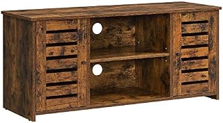 VASAGLE TV Cabinet, TV Stand with Louvred Doors, Open Storage, TV Table with Cable Management, Adjustable Shelves, Holds TV up to 43 Inches, Rustic Brown LTV102X01