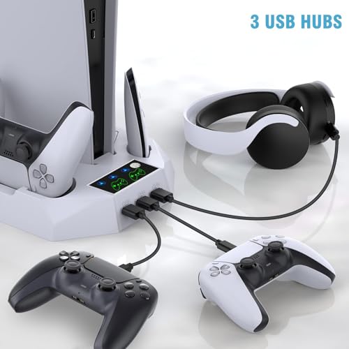 Image of Stand for PS5 Consoles Models, Pa5 Cooling Station for Original with 2 Controller Charging Station, 3 Level Quiet Cooling Fan