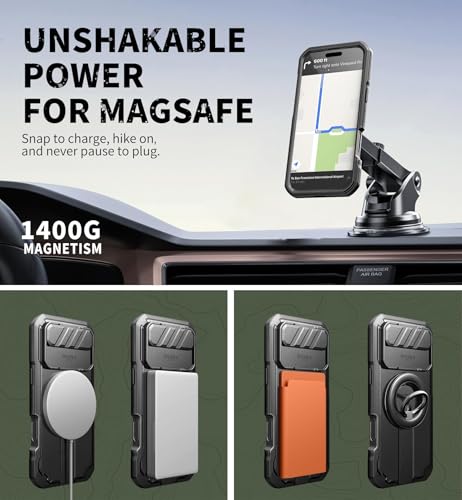 Image of Dexnor for iPhone 17 Air Case with Slide Camera Cover & Adjustable Kickstand & Built-in Screen Protector, Compatible Wireless Charging, Rugged Bumper Cases Heavy-Duty Magnetic Protective Cover, Black