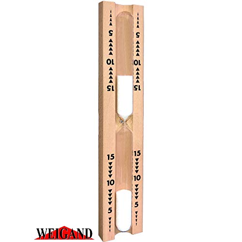 WEIGAND® Sanduhr BUCHE MIT Reflex Spezial Sand I Inkl. Schrauben I Quality Time I Laufzeit 15 Minuten I gut ablesbar I 360° Drehgestell I Saunazubehör I Sauna I Zubehör (Reflex-Weiß) - Image 3