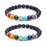 Package inclued: there are 2 pieces of lava rock bead bracelets, which are nice combinations to complete your dress up, the quantity is also sufficient for you to wear and replace in daily life Adjustable Size:the chakra bracelets are all in 8mm natu...