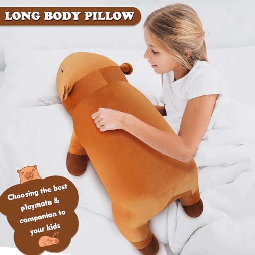Image of Auspicious beginning 30'' Giant Capybara Plush Stuffed Animal- Cute Capybara Plush Pillow Plushies, Large Body Pillow Capybara Stuffed Animal, Cute Body Pillow Birthday Gifts for Kids Girls Boys