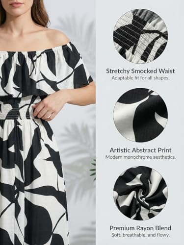 Image of CUPSHE Women Ruffle Floral Maxi Summer Dress Off Shoulder Short Sleeve Backless Flounce Bodice Slit Hem Beach Dresses
