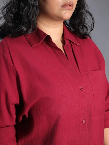 Image of High Star Women Classic Spread Collar Curved Cotton Oversized Casual Shirt