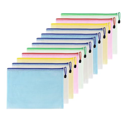 Taiyeestar 12 PCS A5 Plastic Zip Wallets, A5 File Zip Bags, Zip Pouches, Document Wallet File Zipper Bags