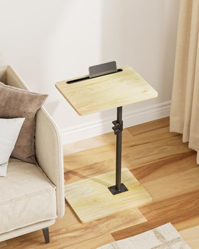 HeyZoEY mesa auxiliar C, altura regulable, giratoria 360°, 40 x 30 x (45-81) cm, madera para ordenador portátil, dormitorio, salón, oficina