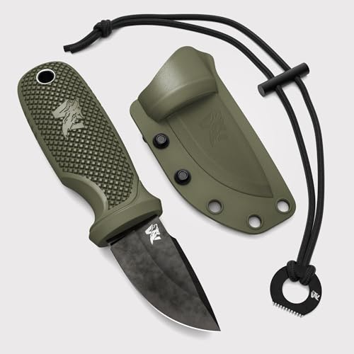 ODENWOLF W-MINI - EDC Neck Knife with Sheath and Necklace - Small EDC Fixed Blade Knife Necklace and Belt Clip - Pocket Fixed Blade Knives - Full Tang Neck Knife with Sheath Tactical and Fire Starter - ODENWOLF
