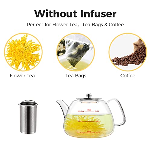 Luvan 1300ML Tetera de Vidrio con Infusor, Hervidor de Agua de Vidrio Borosilicato con Colador Removible para 4-6 Tazas… - Imagen 4