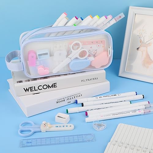 Image of iSuperb Large Capacity Pencil Case Grid Mesh Pencil Pouch Handheld Pen Bag for Teen Boys Girls School Students College