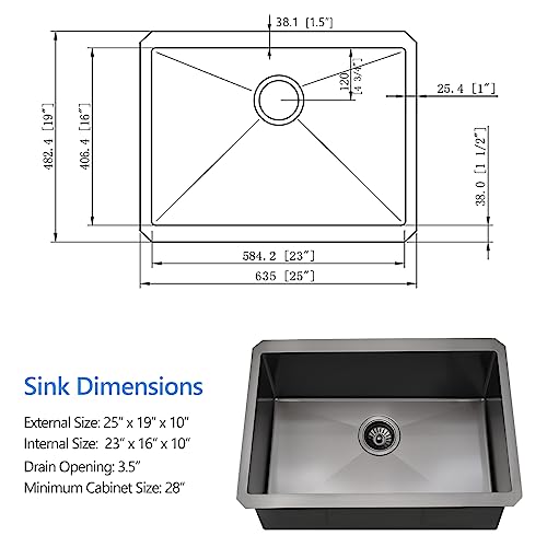 25 Undermount Black Workstation Kitchen Sink, Scamall 25 X 19 X 10 Inches 16 Gauge Black Stainless Steel Single Bowl Workstation Kitchen Sink With Offset Drain Sml003Sbg #TOP4
