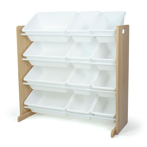 Humble Crew WO70526 Estantería para Niños   Estantería Organizadora para Juguetes con 12 Cajas de Almacenamiento, Natural/Blanco