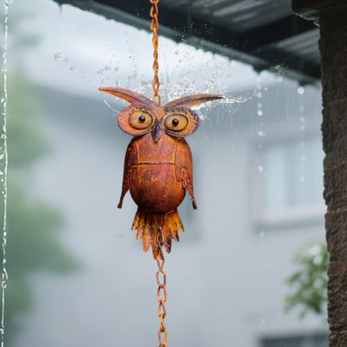 Chaîne Attrape-Pluie à 2 hiboux, cadeau idéal pour pendaison de crémaillère - 4