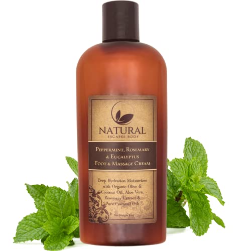 Peppermint, Rosemary & Eucalyptus Massage & Foot Cream | Deeply Moisturizing Foot Cream For Dry Cracked Feet & Heels | Therapeutic Massage Cream | Peppermint Foot Lotion | 8Oz … #TOP13