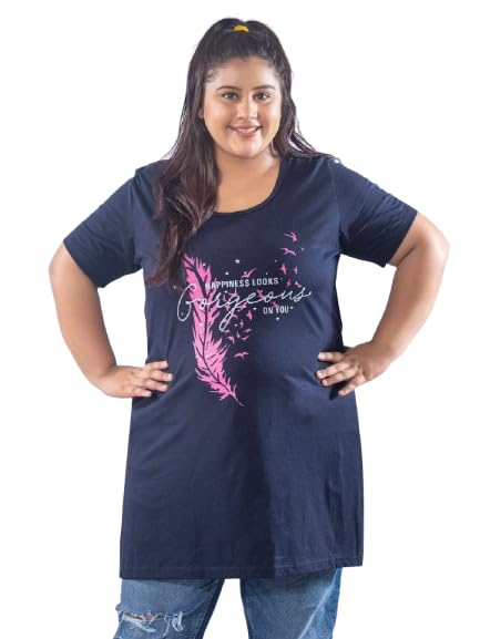 Women Printed Short Sleeve Cotton Long Tshirt Plus Size-image-49
