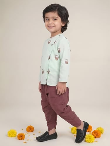 Image of POLKA TOTS Premium Cotton Dhoti Kurta Set for Kids Boys - Traditional Angrakha Style Ethnic Wear for Baby Boys | Breathable Soft Fabric Festive Outfit for Haldi, Weddings & Traditional Events