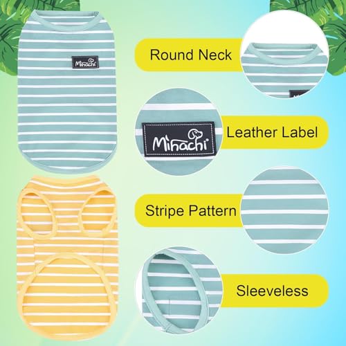 Image of MIHACHI Dog Shirts Cotton Striped T-Shirt, Summer Pet Clothes for Small Dogs, 2-Pack Soft Puppy Apparel Cat Tee, Sleeveless Lightweight, Quick Dry, Breathable,Stretchy, Blue Yellow M