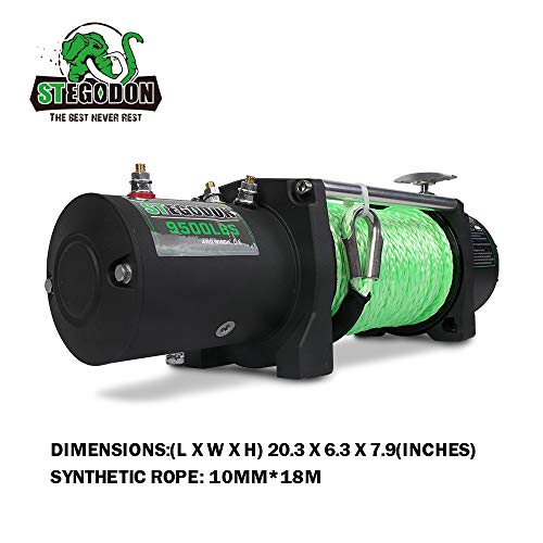 STEGODON 9500 lb. Load Capacity Electric Winch,12V Waterproof IP67 Electric Winch with Hawse Fairlead, Synthetic Rope Winch with Wireless Handheld Remote and Wired Handle
