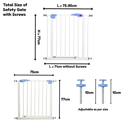 Image of Safe-O-Kid Adjustable 1-Year Warranty Baby Safety Gate (75-85 cm) - Durable Metal Child Gate for Kids, Dog Gate, Baby Gate with 2-Way Auto-Close, Secret Lock, No Drill Required (Blue)