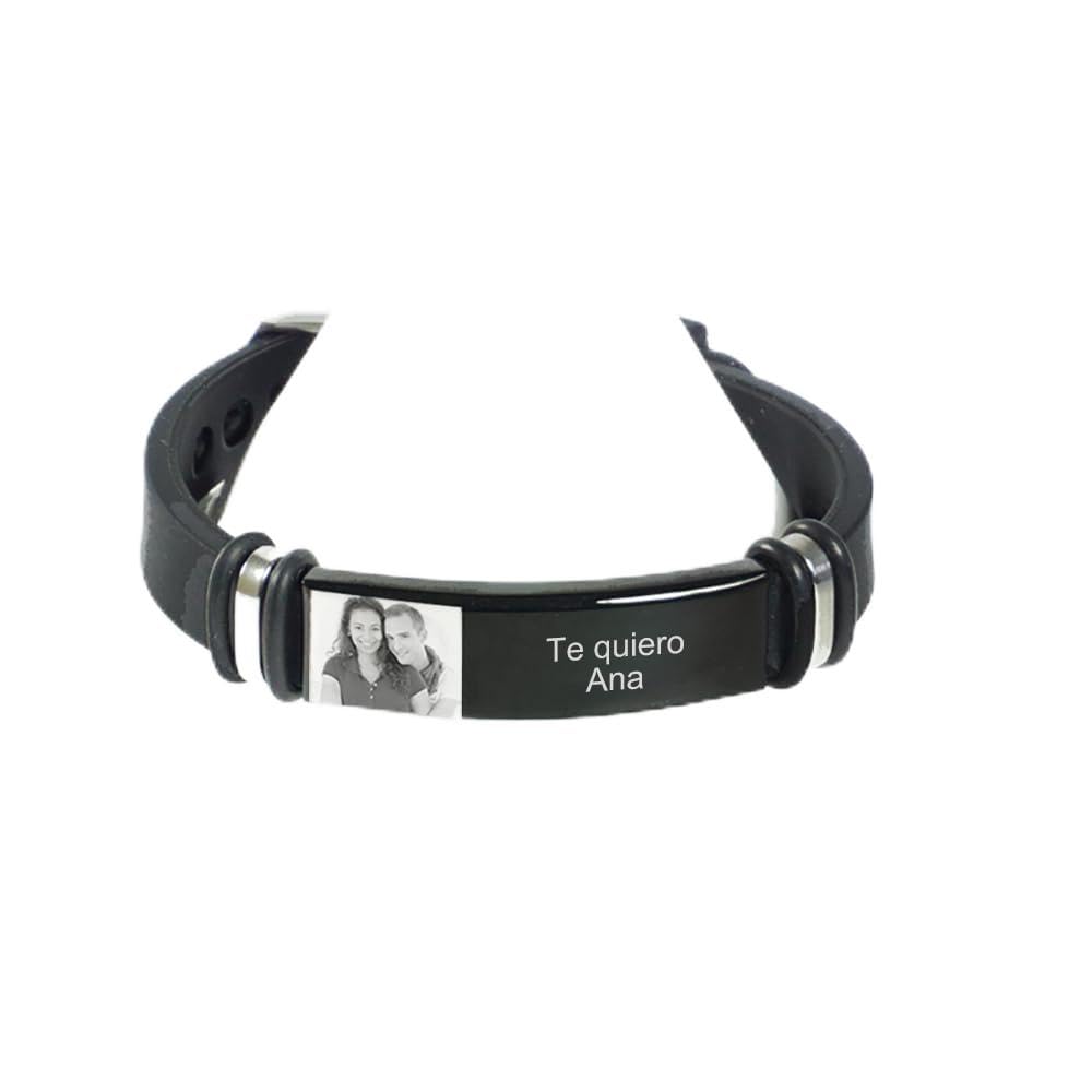 CALLE DEL REGALO Pulsera personalizada con foto para hombre, pulsera de acero inoxidable y silicona, un regalo único para hombres